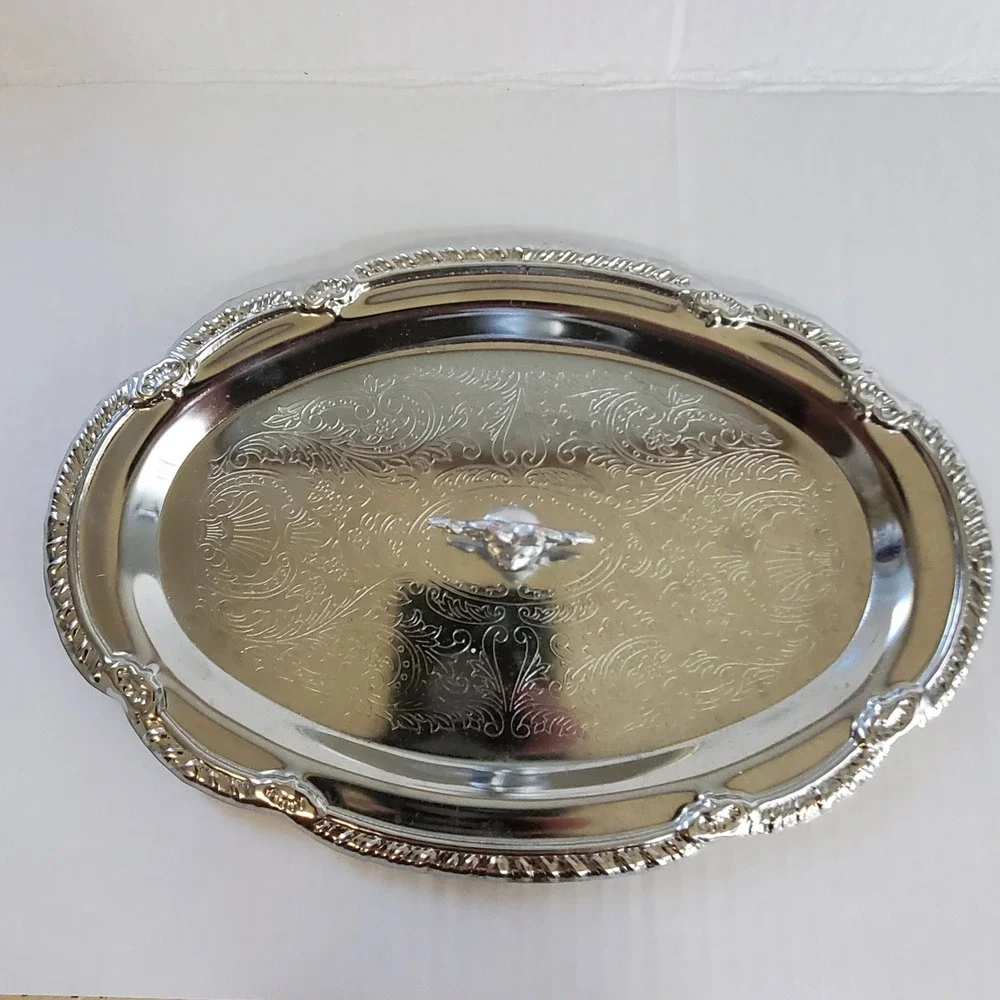 Vintage Disney Minnie Mouse Silver Plated Etched Vanity Jewelry Tray Hong Kong